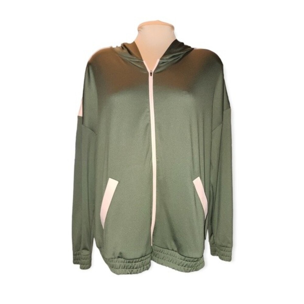 ZELOS Curvy Olive Green and Pink‎ Full Zip Active Hoodie Plus Size 0X (12W)